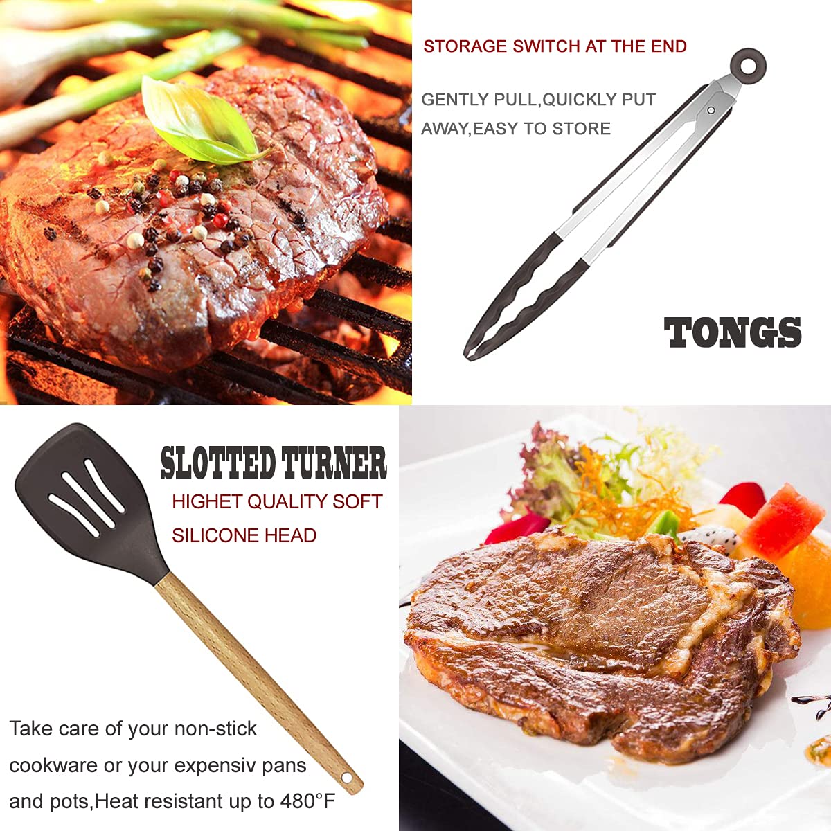 Cooking Utensils Set- 35 PCs Kitchen Utensils with Grater,Tongs, Spoon Spatula &Turner Made of Heat Resistant Food Grade Silicone and Wooden Handles Kitchen Gadgets Tools Set for Cookware - My Kitchen Products