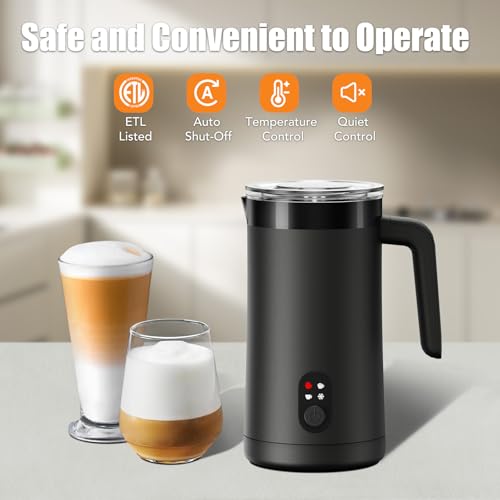 CookSwift Milk Frother, 4-in-1 Electric Milk Steamer and Frother, 13.5oz/400ml Automatic Large Capacity Warm and Cold Foam Maker, Milk Warmer and Coffee Frother for Latte, Cappuccino, Macchiato(Black) - My Kitchen Products
