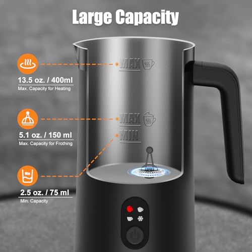 CookSwift Milk Frother, 4-in-1 Electric Milk Steamer and Frother, 13.5oz/400ml Automatic Large Capacity Warm and Cold Foam Maker, Milk Warmer and Coffee Frother for Latte, Cappuccino, Macchiato(Black) - My Kitchen Products