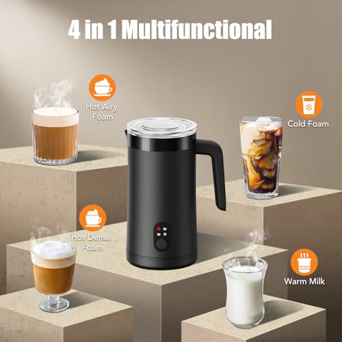 CookSwift Milk Frother, 4-in-1 Electric Milk Steamer and Frother, 13.5oz/400ml Automatic Large Capacity Warm and Cold Foam Maker, Milk Warmer and Coffee Frother for Latte, Cappuccino, Macchiato(Black) - My Kitchen Products