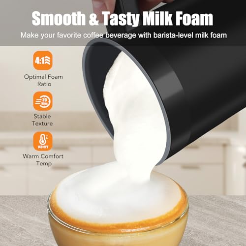 CookSwift Milk Frother, 4-in-1 Electric Milk Steamer and Frother, 13.5oz/400ml Automatic Large Capacity Warm and Cold Foam Maker, Milk Warmer and Coffee Frother for Latte, Cappuccino, Macchiato(Black) - My Kitchen Products