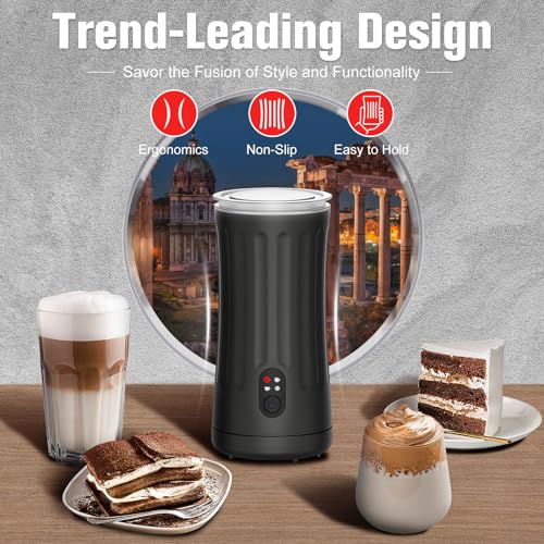 CookSwift Milk Frother, 4-in-1 Milk Steamer and Frother, 8.1oz/240ml Automatic Warm and Cold Foam Maker, Auto Shut-Off Frother for Coffee, Latte, Cappuccino, Macchiato(Black) - My Kitchen Products