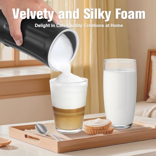 CookSwift Milk Frother, 4-in-1 Milk Steamer and Frother, 8.1oz/240ml Automatic Warm and Cold Foam Maker, Auto Shut-Off Frother for Coffee, Latte, Cappuccino, Macchiato(Black) - My Kitchen Products
