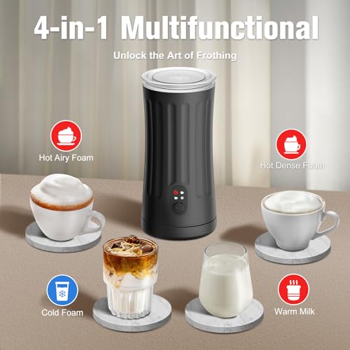 CookSwift Milk Frother, 4-in-1 Milk Steamer and Frother, 8.1oz/240ml Automatic Warm and Cold Foam Maker, Auto Shut-Off Frother for Coffee, Latte, Cappuccino, Macchiato(Black) - My Kitchen Products