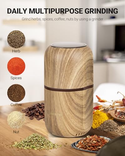 COOL KNIGHT Electric Herb Grinder [Large Capacity/High Rotating Speed]-Electric Grinder for Spices and Herbs (Wood grain 2) - My Kitchen Products