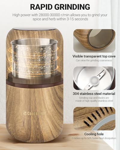 COOL KNIGHT Electric Herb Grinder [Large Capacity/High Rotating Speed]-Electric Grinder for Spices and Herbs (Wood grain 2) - My Kitchen Products