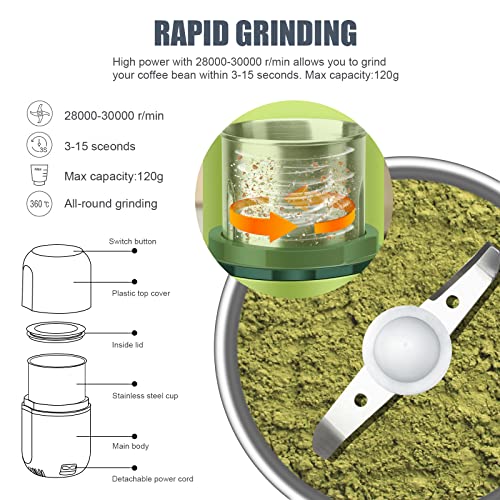 COOL KNIGHT Herb Grinder [large capacity/fast/Electric ]-Spice Herb Coffee Grinder with Pollen Catcher/- 7.5" (Green) - My Kitchen Products