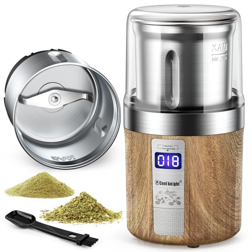 COOL KNIGHT Herb Grinder, Spice Grinder, Electric Grinder with Timer, 304 Stainless Steel Blades and Removable Stainless Steel Bowl, Large Capacity for Quick Grinding of Spices,Herbs,Coffee Beans,etc - My Kitchen Products