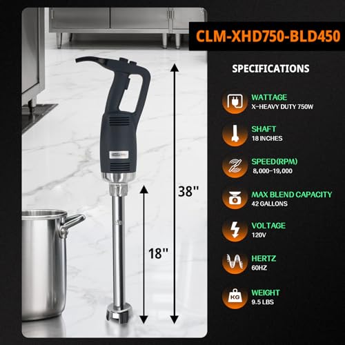 COOLUMA Commercial Immersion Blender, X-Heavy Huty 750W Handheld Blender, 18 Inch Detachable Shaft, 8,000-19,000 RPM Variable Speed, 42 Gallons Multifunction Pro Electric Stick Emulsifier. - My Kitchen Products