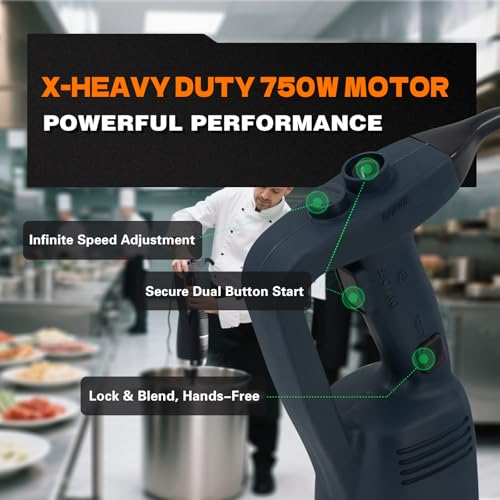 COOLUMA Commercial Immersion Blender, X-Heavy Huty 750W Handheld Blender, 18 Inch Detachable Shaft, 8,000-19,000 RPM Variable Speed, 42 Gallons Multifunction Pro Electric Stick Emulsifier. - My Kitchen Products