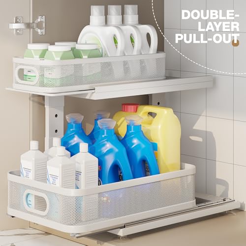 Corbyles 2 Pack Under Sink Organizer With Next-Gen Ball-Bearing Slides,2-Tier Precision Mesh Pull Out Cabinet Drawers Storage for Bathroom&Kitchen,Height Adjustable Shelf,Rust-resistant-Patent Pending - My Kitchen Products