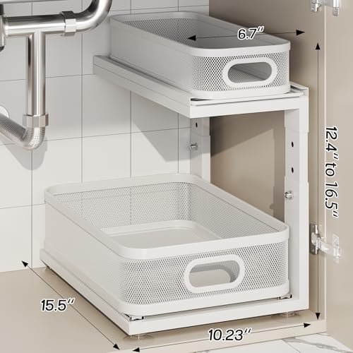 Corbyles 2 Pack Under Sink Organizer With Next-Gen Ball-Bearing Slides,2-Tier Precision Mesh Pull Out Cabinet Drawers Storage for Bathroom&Kitchen,Height Adjustable Shelf,Rust-resistant-Patent Pending - My Kitchen Products