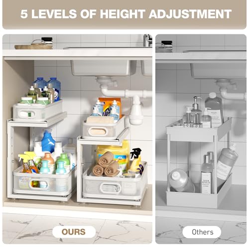 Corbyles 2 Pack Under Sink Organizer With Next-Gen Ball-Bearing Slides,2-Tier Precision Mesh Pull Out Cabinet Drawers Storage for Bathroom&Kitchen,Height Adjustable Shelf,Rust-resistant-Patent Pending - My Kitchen Products