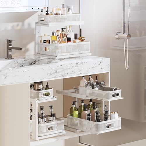 Corbyles 2 Pack Under Sink Organizer With Next-Gen Ball-Bearing Slides,2-Tier Precision Mesh Pull Out Cabinet Drawers Storage for Bathroom&Kitchen,Height Adjustable Shelf,Rust-resistant-Patent Pending - My Kitchen Products