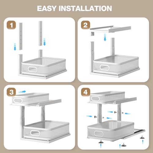 Corbyles 2 Pack Under Sink Organizer With Next-Gen Ball-Bearing Slides,2-Tier Precision Mesh Pull Out Cabinet Drawers Storage for Bathroom&Kitchen,Height Adjustable Shelf,Rust-resistant-Patent Pending - My Kitchen Products