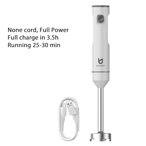 Cordless Hand Blender, UTALENT Variable Speed Immersion Blender handheld Rechargeable, with USB-C Charging Cable, Egg Whisk, for Smoothies, Milkshakes, Hummus and Soups – White - My Kitchen Products
