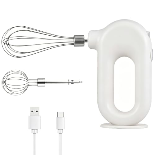 Cordless Hand Mixer, Electric Hand Whisk Portable Egg Beater Handheld Egg Beater Electric Handheld 4 Speed Adjustable Mini Hand Mixer Electric Mixer, USB Charing, 1500mah(White) - My Kitchen Products
