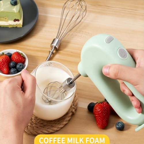Cordless Hand Mixer Electric Handheld Mini Egg Beater 4 Speed Adjustable Mini Hand Mixer Electric Mixer, USB Charing, 1500mAh(Green) - My Kitchen Products