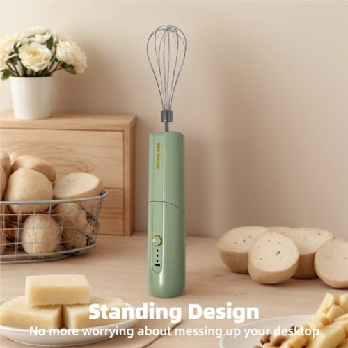 Cordless Hand Mixer, Foldable Design Handheld Electric Whisk with 3 Speed Modes, Hand Held Egg Beater with 2 Detachable Stir Whisks (Green) - My Kitchen Products