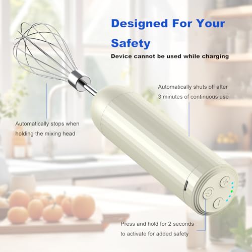 Cordless Hand Mixer MixgoII, Handheld Mixer Electric Whisk & Milk Frother, Hand Held Mini Mixers, Rechargeable Hand Mixer and Whisker, Food Processor for Cooking, Food Chopper, 4-Speed, 10Oz - My Kitchen Products
