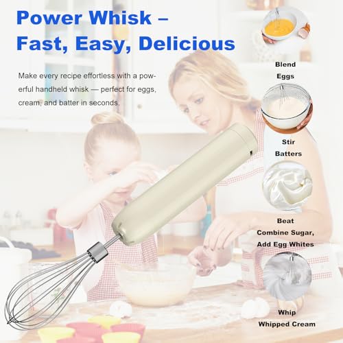 Cordless Hand Mixer MixgoII, Handheld Mixer Electric Whisk & Milk Frother, Hand Held Mini Mixers, Rechargeable Hand Mixer and Whisker, Food Processor for Cooking, Food Chopper, 4-Speed, 10Oz - My Kitchen Products