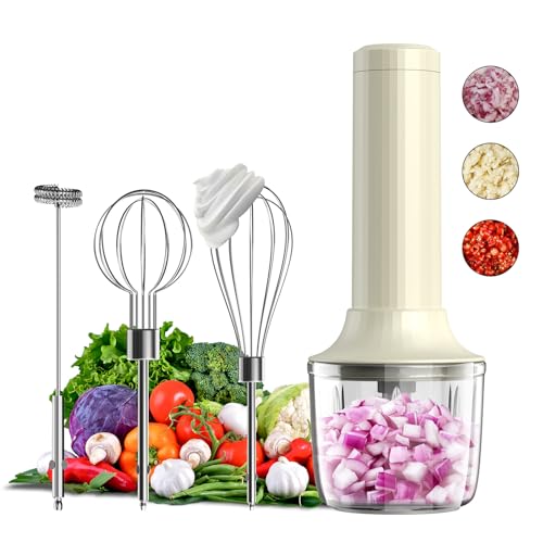Cordless Hand Mixer MixgoII, Handheld Mixer Electric Whisk & Milk Frother, Hand Held Mini Mixers, Rechargeable Hand Mixer and Whisker, Food Processor for Cooking, Food Chopper, 4-Speed, 10Oz - My Kitchen Products