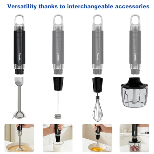 Cordless Immersion Hand Blender with Charging, 4 in 1 Hand Blenders Set,6-Speed Turbo, Wall-Mountable Design, Includes Chopper, Whisk & Frother for Soup, Baby Food & Smoothies (Black) - My Kitchen Products