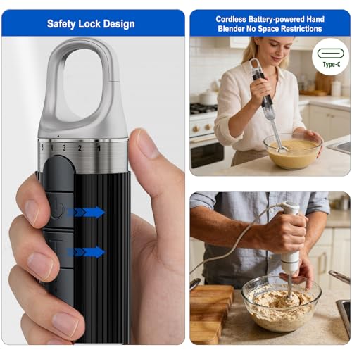 Cordless Immersion Hand Blender with Charging, 4 in 1 Hand Blenders Set,6-Speed Turbo, Wall-Mountable Design, Includes Chopper, Whisk & Frother for Soup, Baby Food & Smoothies (Black) - My Kitchen Products