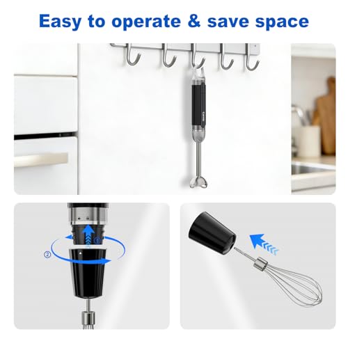 Cordless Immersion Hand Blender with Charging, 4 in 1 Hand Blenders Set,6-Speed Turbo, Wall-Mountable Design, Includes Chopper, Whisk & Frother for Soup, Baby Food & Smoothies (Black) - My Kitchen Products