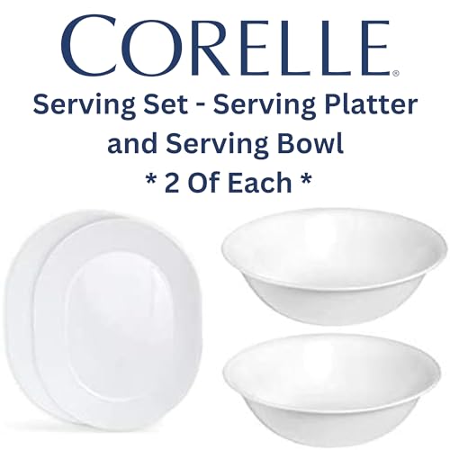 Corelle 12-1/4-Inch Serving Platter, Winter Frost White - 2-Pack with 2-Quart Serving Bowl, Winter Frost White 2PK - Set of 4 - My Kitchen Products