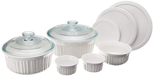 CorningWare French White 10-Pc Ceramic Bakeware Set with Lids Chip and Crack Resistant Stoneware Baking Dish, Microwave, Dishwasher, Oven, Freezer and Fridge Safe - My Kitchen Products