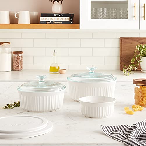 CorningWare French White 7-Pc Ceramic Bakeware Set with Lids Chip and Crack Resistant Stoneware Baking Dish, Microwave, Dishwasher, Oven, Freezer and Fridge Safe - My Kitchen Products