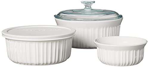 CorningWare French White 7-Pc Ceramic Bakeware Set with Lids Chip and Crack Resistant Stoneware Baking Dish, Microwave, Dishwasher, Oven, Freezer and Fridge Safe - My Kitchen Products