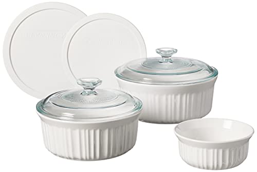 CorningWare French White 7-Pc Ceramic Bakeware Set with Lids Chip and Crack Resistant Stoneware Baking Dish, Microwave, Dishwasher, Oven, Freezer and Fridge Safe - My Kitchen Products