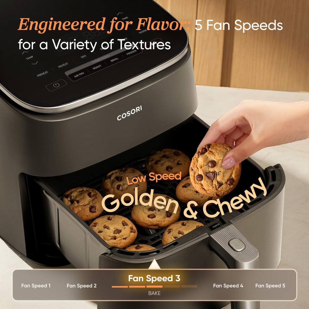 Cosori 9-in-1 TurboBlaze Air Fryer 6 Qt, PFAS-Free Ceramic Coating, 90°–450°F, Precise Heating for Even Results, Air Fry, Roast, Bake, Broil, Dry, Frozen, Proof, Reheat, Keep Warm, 120V, Dark Gray - My Kitchen Products