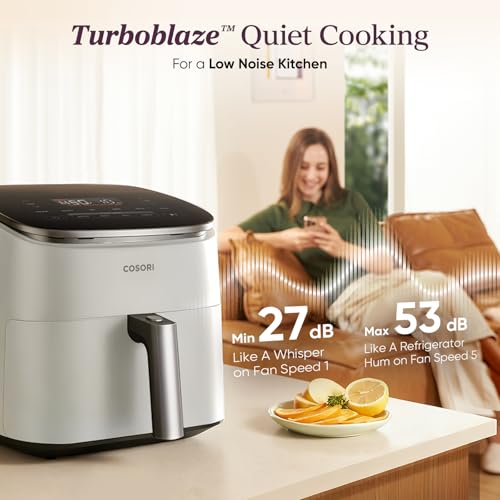 Cosori 9-in-1 TurboBlaze Air Fryer 6 Qt, Premium Ceramic Coating, 90°–450°F, Precise Heating for Even Results, Air Fry, Roast, Bake, Broil, Dry, Frozen, Proof, Reheat, Keep Warm, 120V, Light Gray - My Kitchen Products