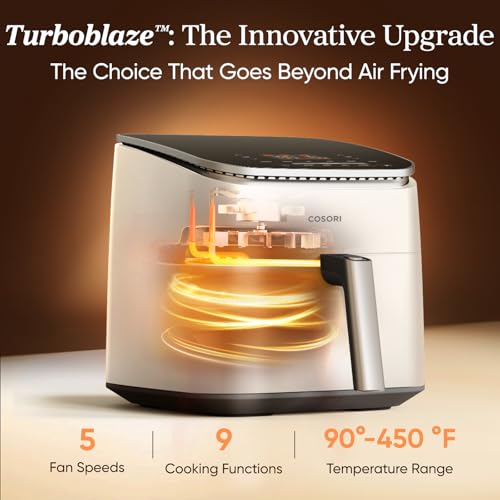 Cosori 9-in-1 TurboBlaze Air Fryer 6 Qt, Smart Control, 90°–450°F, Shake Reminders, Precise Heating for Even Results, Air Fry, Roast, Bake, Broil, Dry, Frozen, Proof, Reheat, Keep Warm, 120V, Cream - My Kitchen Products