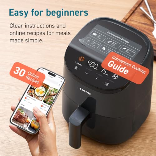 Cosori Air Fryer 2.1 QT, Small & Mini 4-in-1 airfryer Ideal for Simple Meals and Snack, Easy to Leftover Food to Crispy, Up to 97% Less Oil, 30 In-App Recipes, Nonstick & Dishwasher-Safe Basket - My Kitchen Products