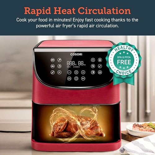 COSORI Air Fryer 5.8QT Oil-Free XL Electric Hot Air Fryers Oven, Programmable 11-in-1 Cooker with Preheat & Shake Reminder, Equipped Digital Touchscreen and Nonstick Basket, 100 Recipes, Red - My Kitchen Products