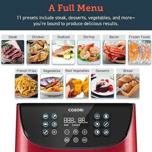COSORI Air Fryer 5.8QT Oil-Free XL Electric Hot Air Fryers Oven, Programmable 11-in-1 Cooker with Preheat & Shake Reminder, Equipped Digital Touchscreen and Nonstick Basket, 100 Recipes, Red - My Kitchen Products