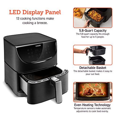 COSORI Air Fryer 5.8QT Pro Gen Smart 11-in-1 Toaster Oven , 100 Recipes Cookbook, 200+ Online Recipes , APP and Touch Screen Control, Works with Alexa & Google Assistant, Dishwasher-Safe Square Basket - My Kitchen Products