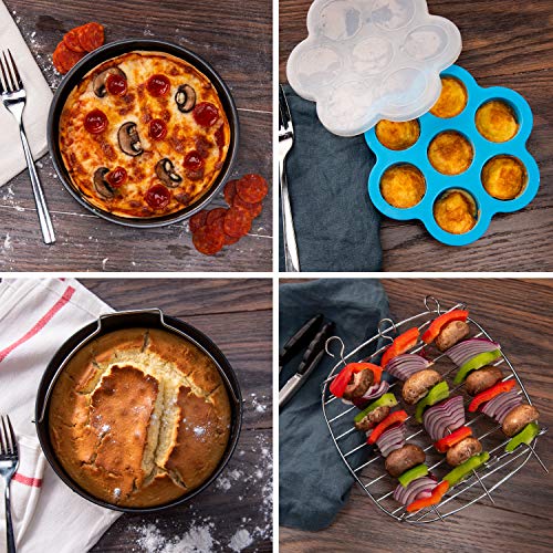 COSORI Air Fryer Accessories, Set of 6 Perfect for Most 5.0 Qt and Larger Ovens, Cake & Pizza Pan, Metal Holder, Rack & Skewers, etc, BPA Free, Nonstick, Dishwasher Safe, 5.8 QT, Black - My Kitchen Products