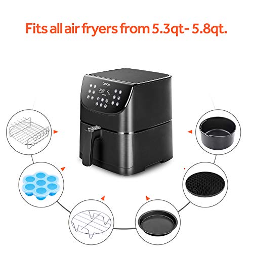 COSORI Air Fryer Accessories, Set of 6 Perfect for Most 5.0 Qt and Larger Ovens, Cake & Pizza Pan, Metal Holder, Rack & Skewers, etc, BPA Free, Nonstick, Dishwasher Safe, 5.8 QT, Black - My Kitchen Products