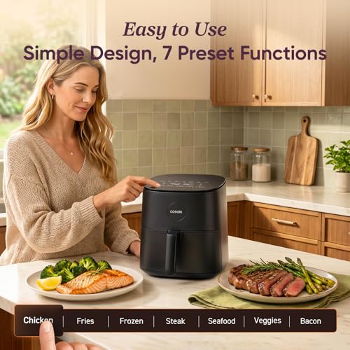 Cosori Air Fryer Pro, Compact 5QT, Ceramic Coating, 7 Presets with Preheat & Keep Warm, 450℉, Easy to use & clean, Shake Reminder, 130+ In-App Recipes, Nonstick & Dishwasher-Safe Basket, Gray - My Kitchen Products