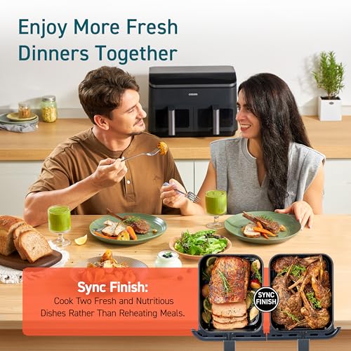 Cosori Dual Air Fryer 9Qt – 10-in-1, Fresh Balanced Meals for Family and Children with Double Baskets, Sync Cook & Finish to Bake, Roast, Reheat, Broil & 130 Recipes for Easy Cooking, Dishwasher Safe - My Kitchen Products