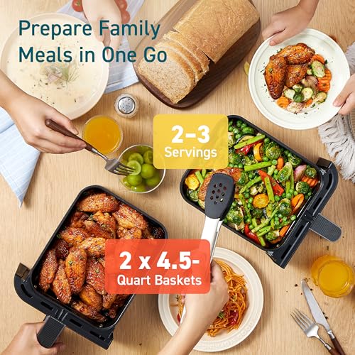 Cosori Dual Air Fryer 9Qt – 10-in-1, Fresh Balanced Meals for Family and Children with Double Baskets, Sync Cook & Finish to Bake, Roast, Reheat, Broil & 130 Recipes for Easy Cooking, Dishwasher Safe - My Kitchen Products