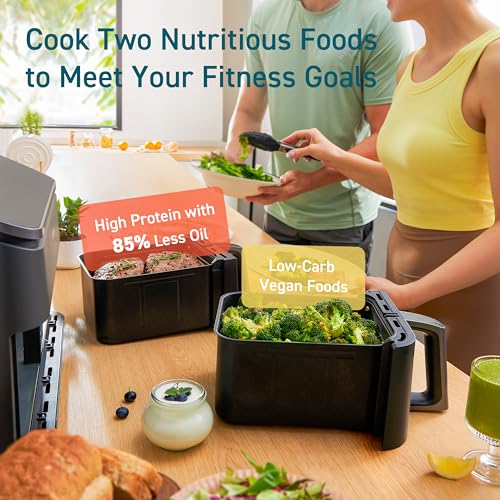 Cosori Dual Air Fryer 9Qt – 10-in-1, Fresh Balanced Meals for Family and Children with Double Baskets, Sync Cook & Finish to Bake, Roast, Reheat, Broil & 130 Recipes for Easy Cooking, Dishwasher Safe - My Kitchen Products