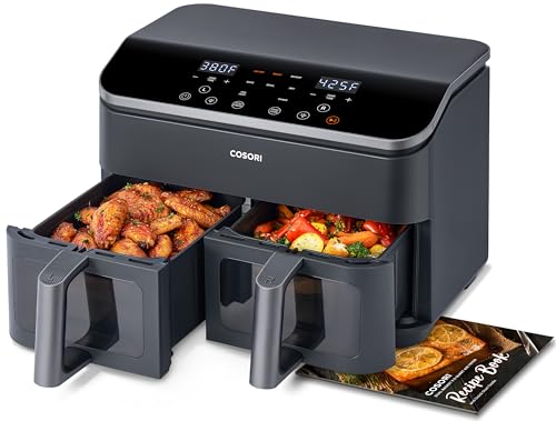 Cosori Dual Air Fryer 9Qt – 10-in-1, Fresh Balanced Meals for Family and Children with Double Baskets, Sync Cook & Finish to Bake, Roast, Reheat, Broil & 130 Recipes for Easy Cooking, Dishwasher Safe - My Kitchen Products