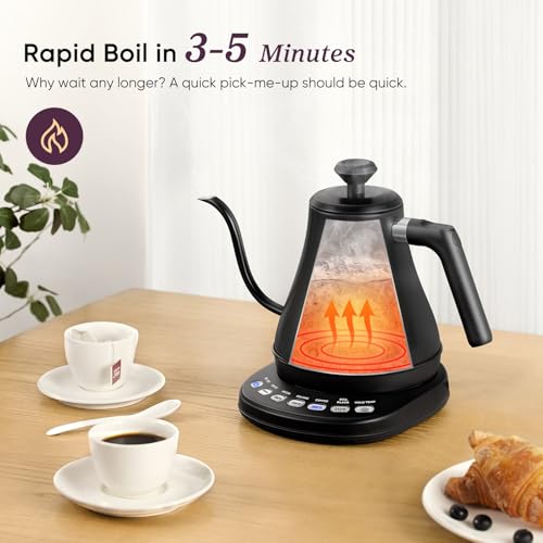 Cosori Electric Gooseneck Kettle with 5 Temperature Control Presets, Pour Over Kettle for Coffee & Tea, Hot Water Boiler, 100% Stainless Steel Inner Lid & Bottom, 1200W, 0.8L, Black - My Kitchen Products