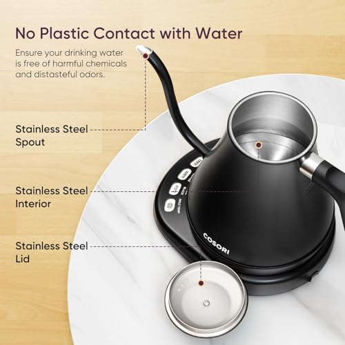 Cosori Electric Gooseneck Kettle with 5 Temperature Control Presets, Pour Over Kettle for Coffee & Tea, Hot Water Boiler, 100% Stainless Steel Inner Lid & Bottom, 1200W, 0.8L, Black - My Kitchen Products